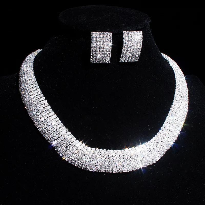 Женский комплект свадебных украшений набор из сережек и ожерелья с серебряным