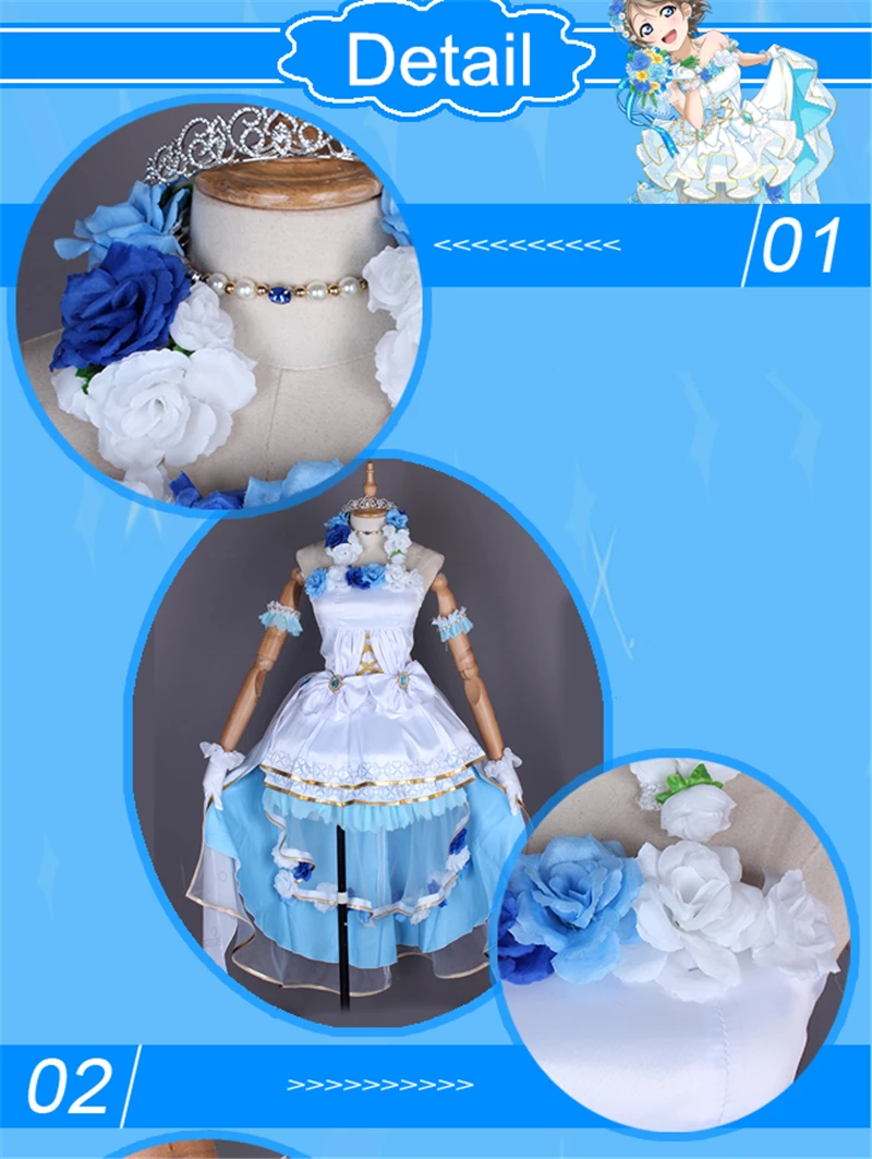 LoveLive! Солнечный свет! Watanabe You/Новинка; свадебное платье; женский костюм для косплея; вечерние платья; платье+ головной убор+ перчатки+ корона