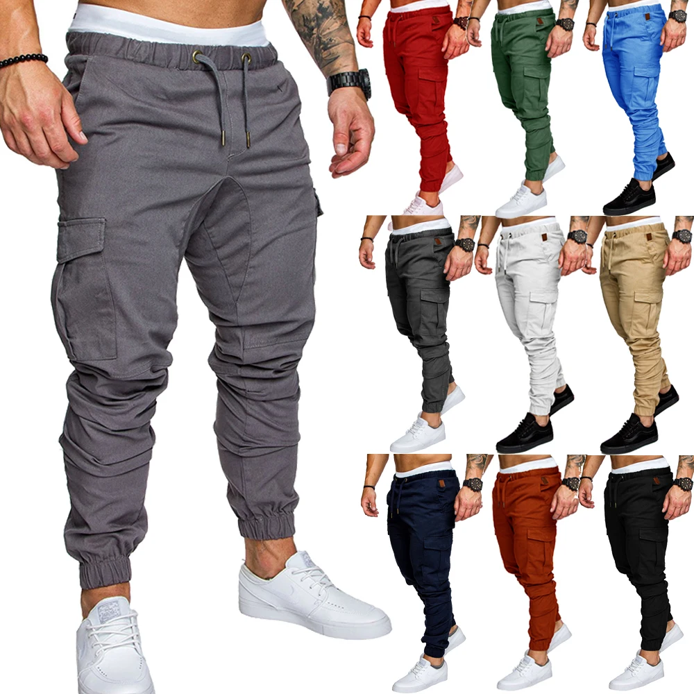 Бренд мужской тренд, новая мода, тонкие однотонные мужские повседневные брюки с карманами, дизайнерские мужские штаны для бега
