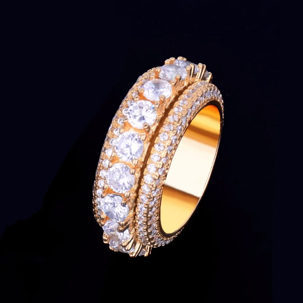 5 рядов, твердые Для мужчин, кольцо, кольцо из нержавеющей стали 18 K Медь золотистые и Серебристые Подвески Цвет кубический циркон со льдом кольцо модная обувь в стиле хип-хоп ювелирные изделия вращающийся
