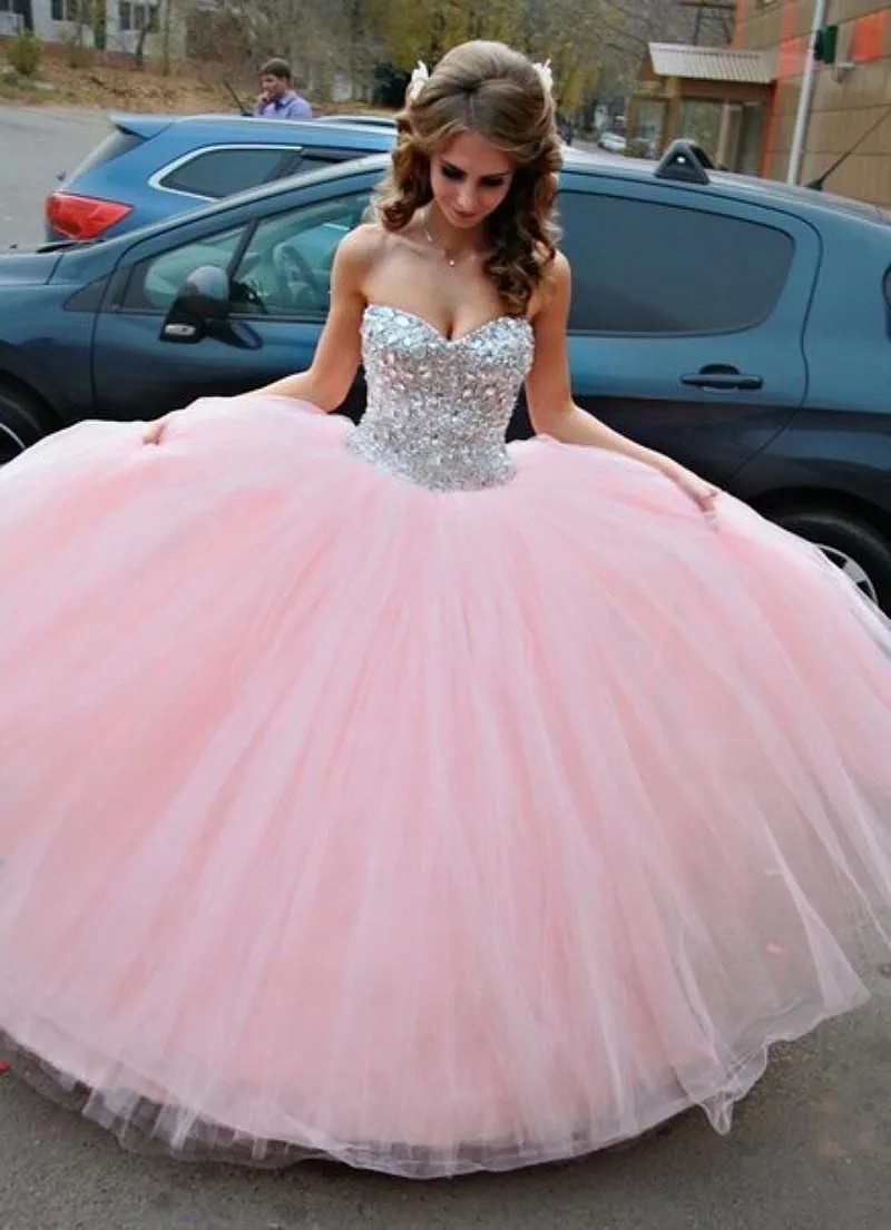 Женское блестящее бальное платье розовые платья Quinceanera 2019 с кристаллами милое