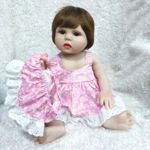 Reborn Baby Doll полностью виниловые реалистичные розовые платья милые коричневые