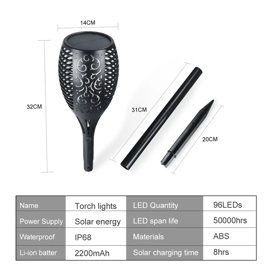 Мерцающее пламя светодиодная Солнечный фонарь уличного освещения лампа