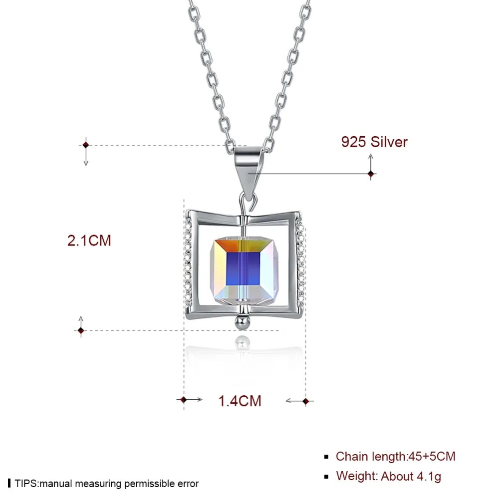 Цепочка с подвеской в виде сахара Сваровски серебро 100% пробы|Ожерелья подвеской|