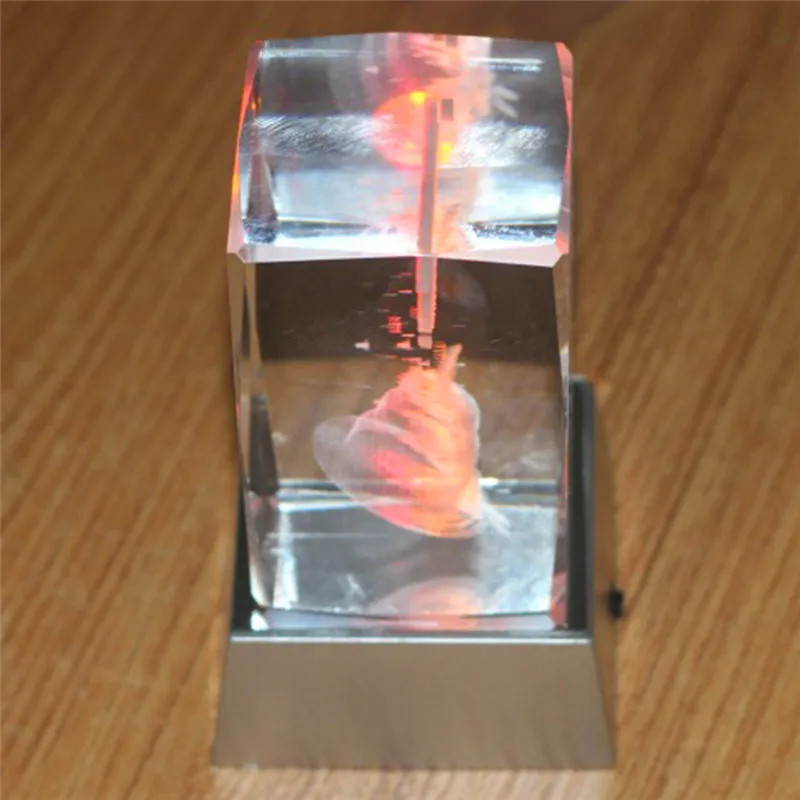 3 LEDs Luminous Base Light Crystal Glass Transparent Objects Display Colorful Square Figurine Stand | Лампы и освещение