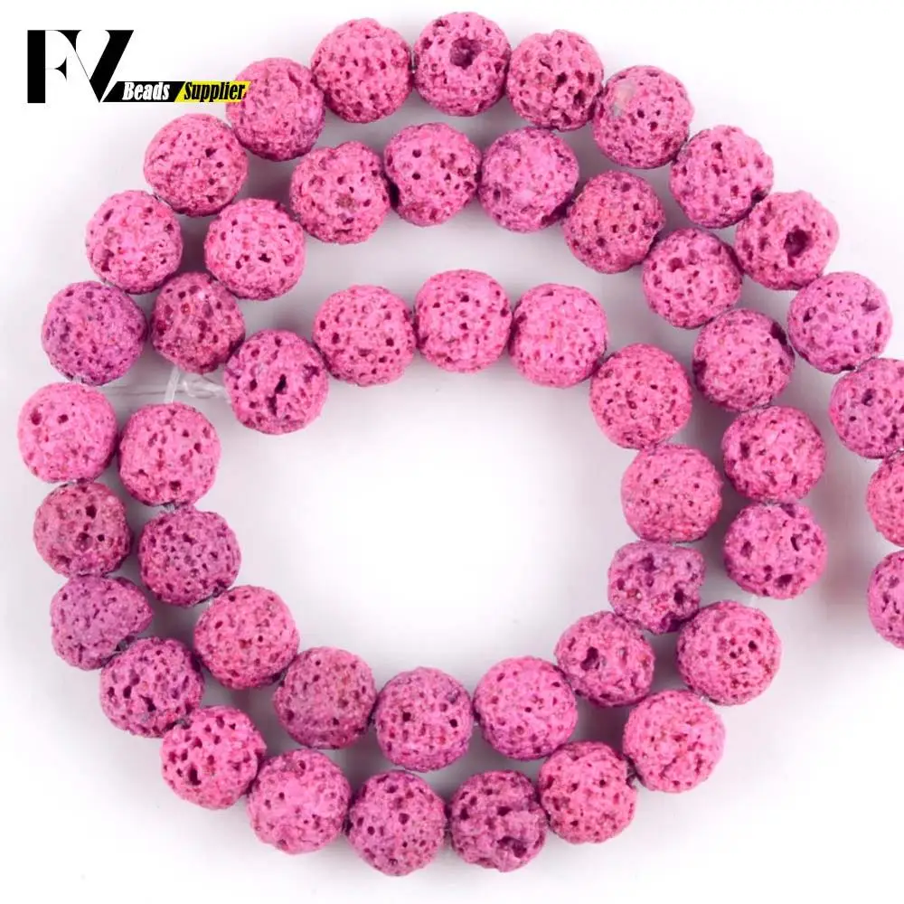 Pink lava Натуральный камень бусины 6 мм-12 мм смешанные цвета вулканическая лава камень бусины для ювелирные изделия, изготовление браслетов ожерелье аксессуары 15" - Цвет: Pink lava