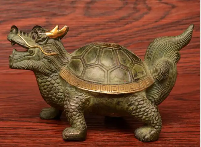 

Christmas ornaments + pure brass sculptured Gold Dragon Tortoise statue, longevity turtle long 25cm free shipping