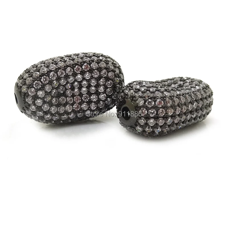 Mixed Gold Black Silver Color micro pave zircon beads Broad Bean Shaped bead fit for Pearl Gem Stone jewelry making accessroies | Украшения