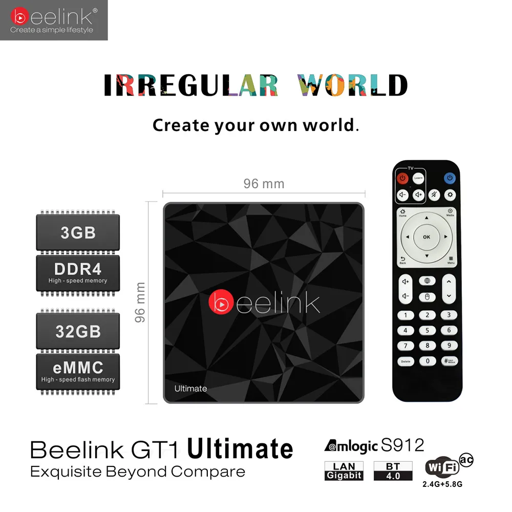 Beelink GT1 Ultimate tv Box 3g 32G Amlogic S912 Восьмиядерный процессор DDR4 2 4G + 5 8G двойной WiFi Android 7 1
