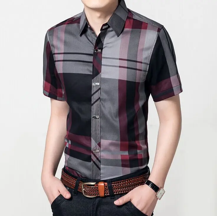 2 color Men's short sleeve shirt Wholesale fashion cultivate one's morality plaid size: S - 5 xl airlines free shipping | Мужская