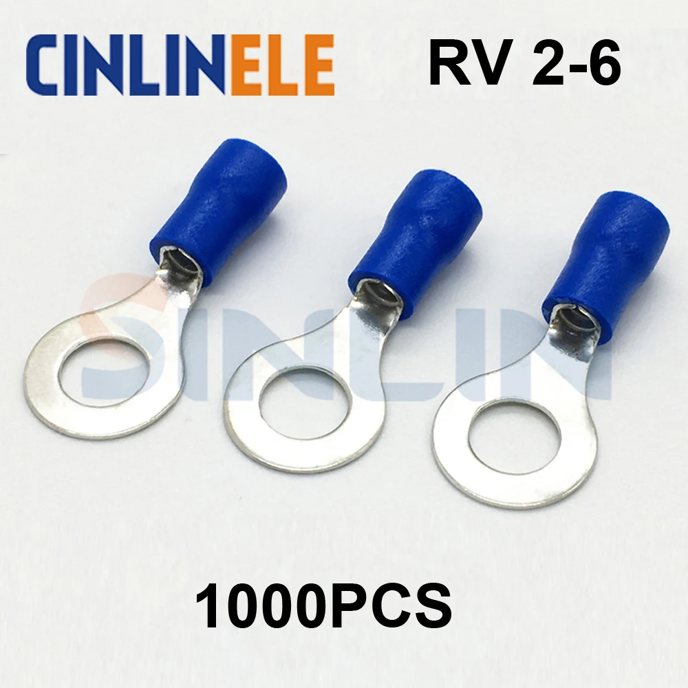 1000 шт. обжимные клеммы RV2-6 16-14AWG 1,04-2,63 мм^ 2 обжимные клеммы кольцевые клеммы латунь RV 2-6