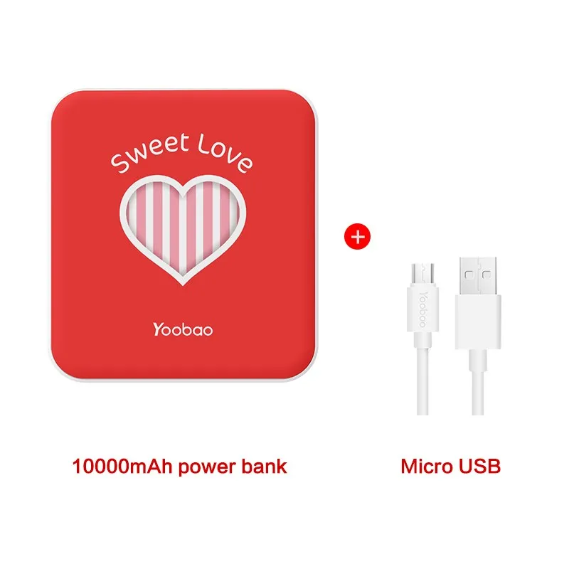 love red Yoobao Милый 10000 мАч Внешный Аккумулятор для телефонов Ультратонкий зарядное устройство для xiaomi mi внешний Батарея Зарядное устройство Мощность банка для iPhone 7 6 5 4 для Xiaomi Mi - Цвет: love red