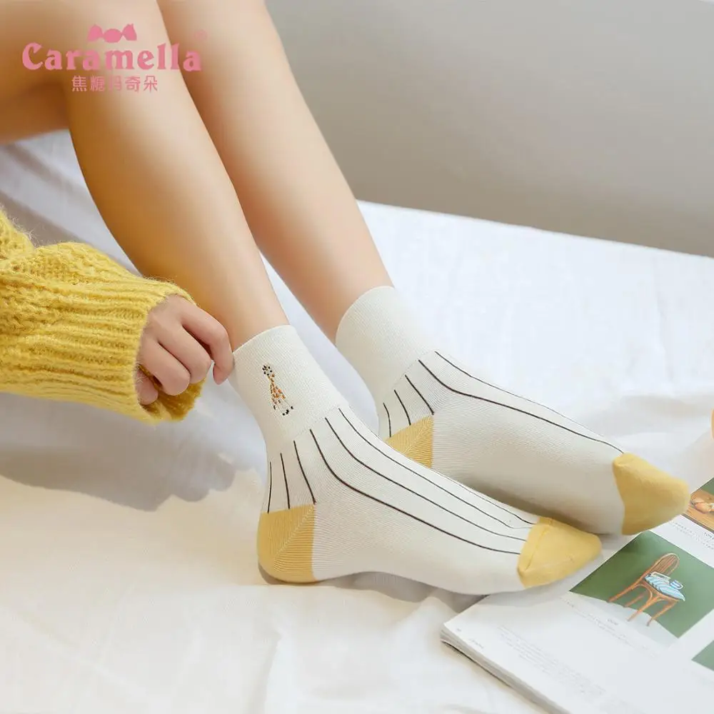 3 пары/Лот Хлопковые женские носки карамелла короткие из рафии с вышивкой