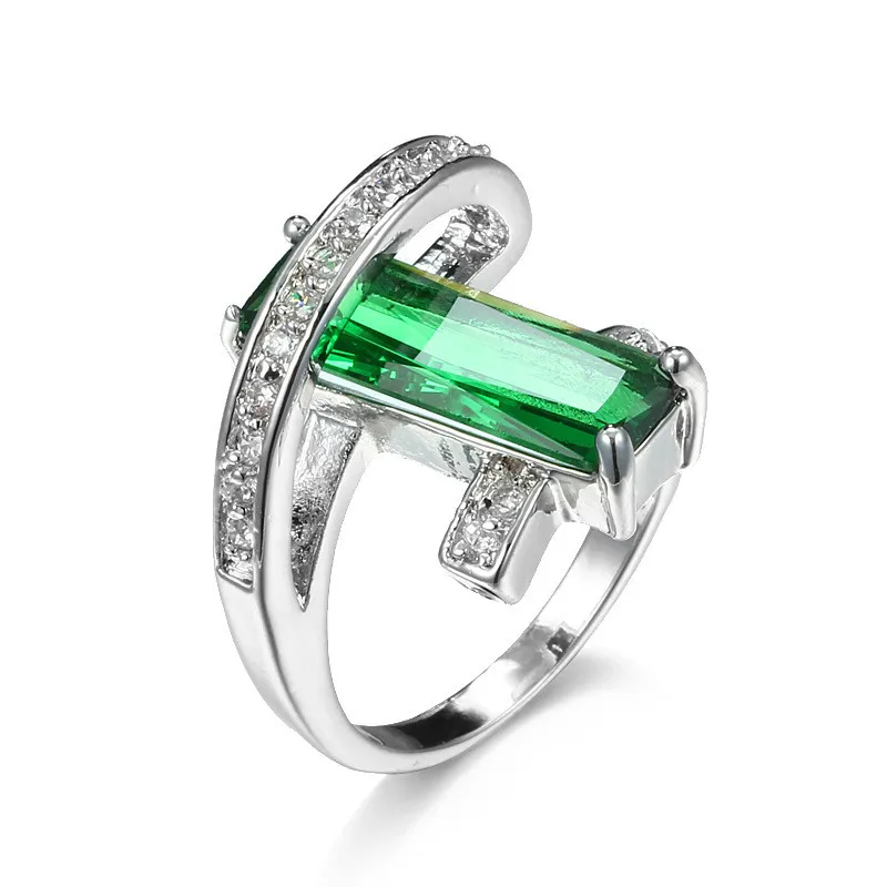 

Очаровательные женские посеребренные кольца для женщин, юбилейные аксессуары, модные женские кристально-зеленые Квадратные Кольца на пале...