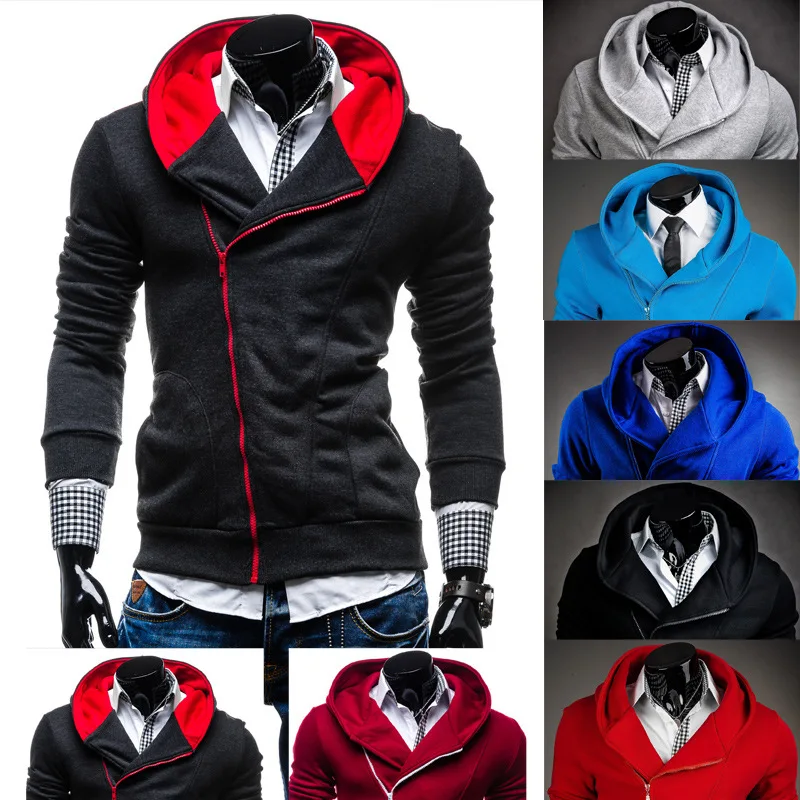 

new spring and autumn 2020 inclined zipper men's cultivate one's morality leisure garments Color matching hood fleece tide