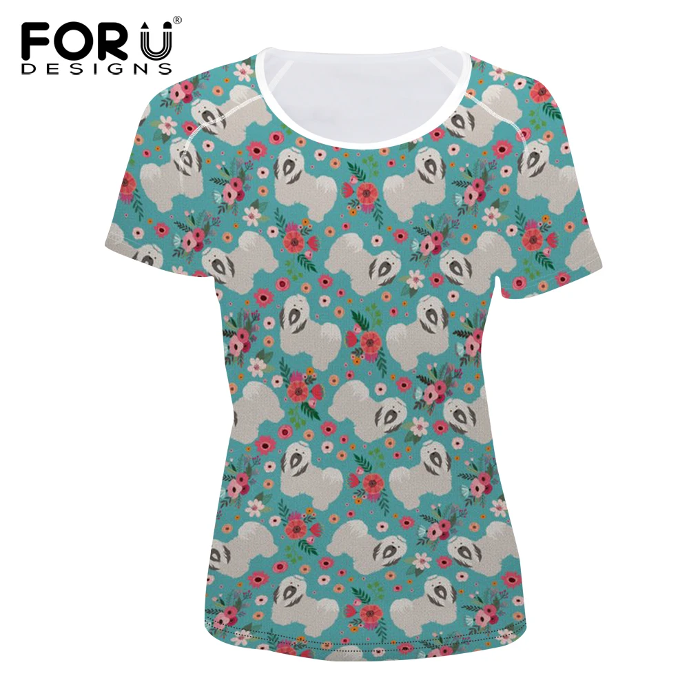 

FORUDESIGNS Havanese Flower Printed T Shirt Women Harajuku Style T-shirt Teenagers Puppy Pattern Funny Tees for Females Cute Top
