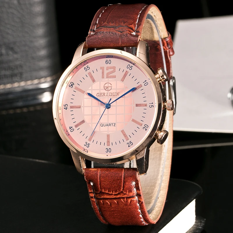 Часы мужские модные кварцевые в полоску с кожаным ремешком | Наручные часы