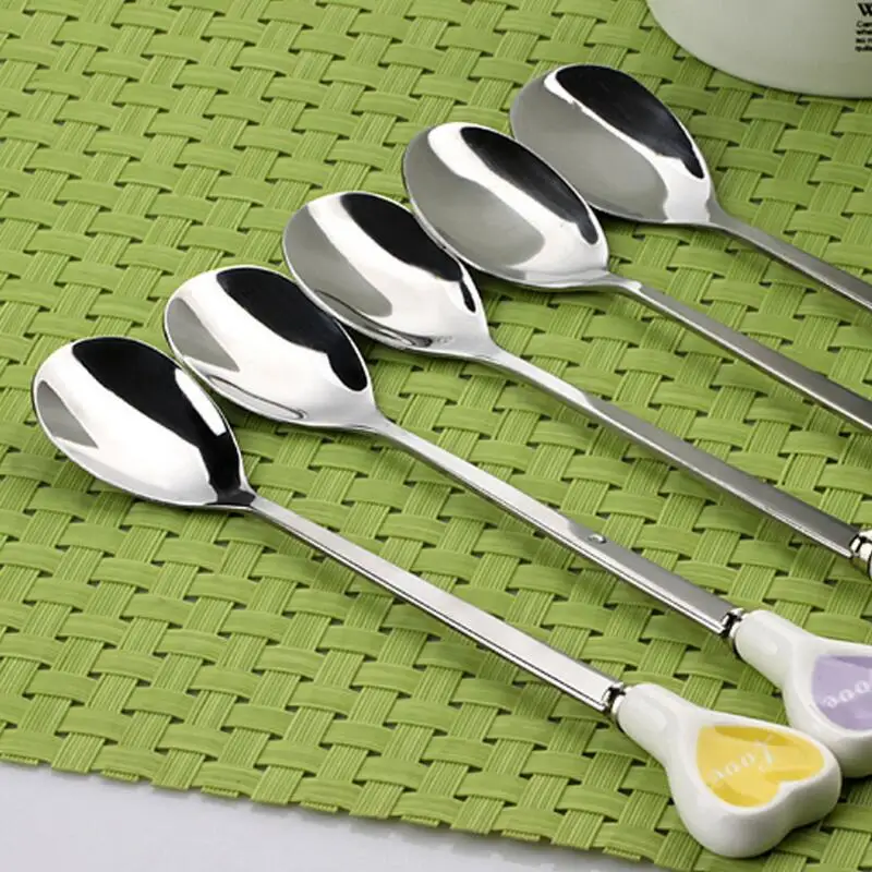 Десертная чайная ложка для мороженого многоцветные сердечки длинная