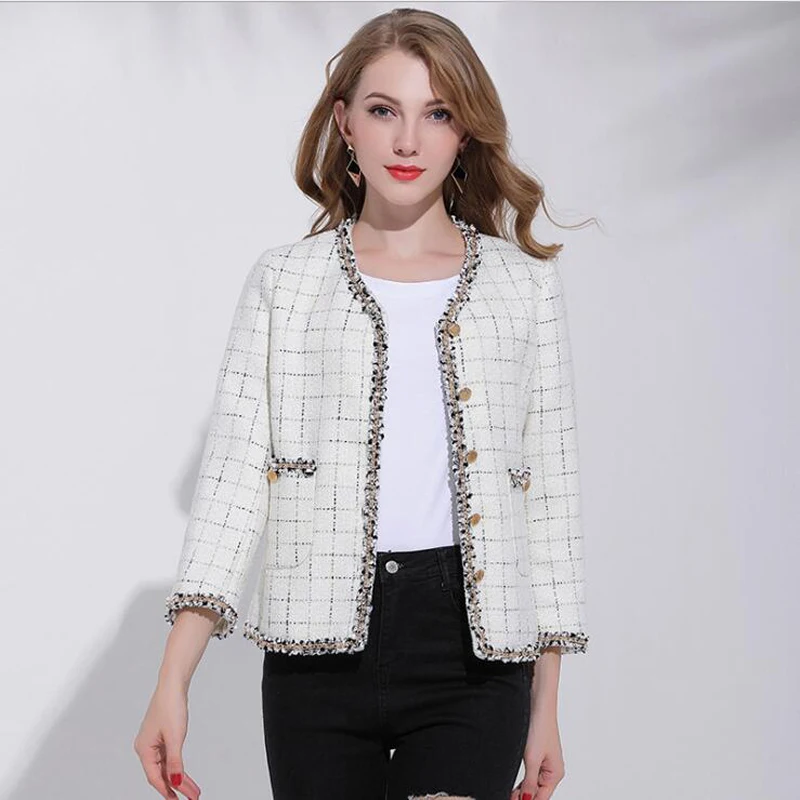 MYCOURSE элегантная винтажная Женская клетчатая куртка с аппликацией и длинным