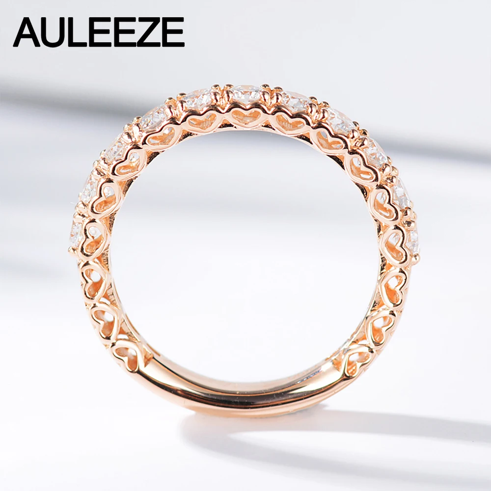 AULEEZE в форме сердца 1 CTTW Moissanite комплект колец 14 k 585 кольца из розового золота для женщин искусственный бриллиант обручальное кольцо ювелирные изделия