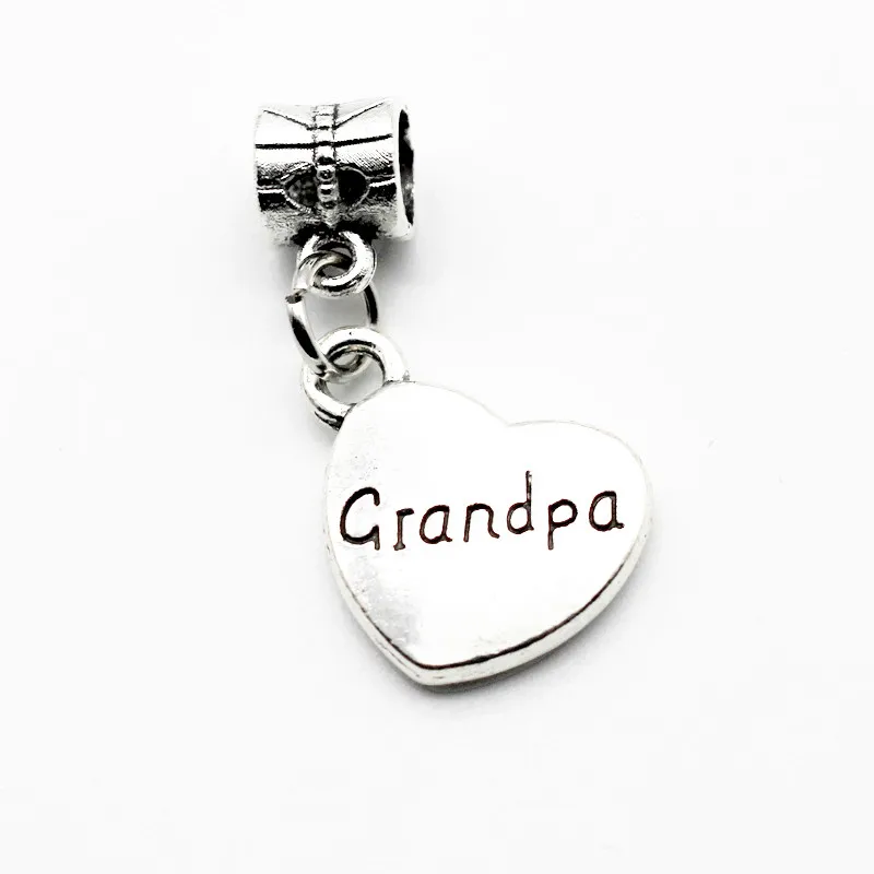

New style 50pcs/lot heart grandpa Dangle Charms silver pendant Metal lobster clasp Fit DIY Necklace Bracelet Jewelry