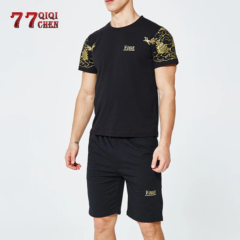 QIQICHEN мужские спортивный костюм повседневные футболки для бега Штаны комплект из
