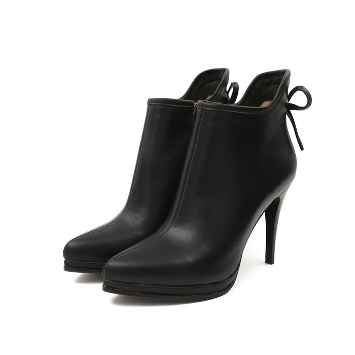 Black Leather Lining Meotina/ботинки из натуральной кожи; женская обувь; ботинки на платформе и высоком каблуке; ботильоны из натуральной кожи с бантом; пикантная женская обувь; размер 40 - Цвет: Black Leather Lining