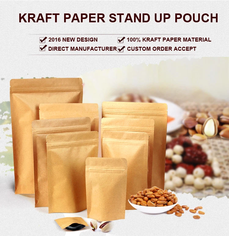 100 Шт./лот Встаньте Толстой Ретро Крафт Бумаги Doypack Алюминиевой Фольги Молния