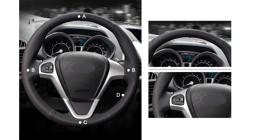 MEWANT черный искусственный кожаный чехол рулевого колеса автомобиля для Ford Fiesta 2008- EcoSport