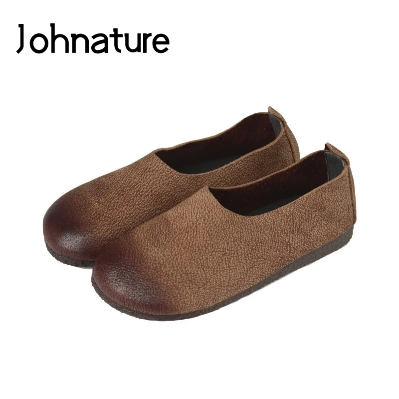 Женские лоферы ручной работы Johnature однотонные из натуральной кожи с круглым