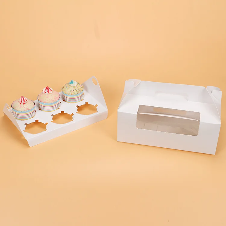 

100 pcs 23.5x15x9cm cupcake box with window handle Kraft Paper Gift Packaging box wedding kids Birthday home Party Brown White