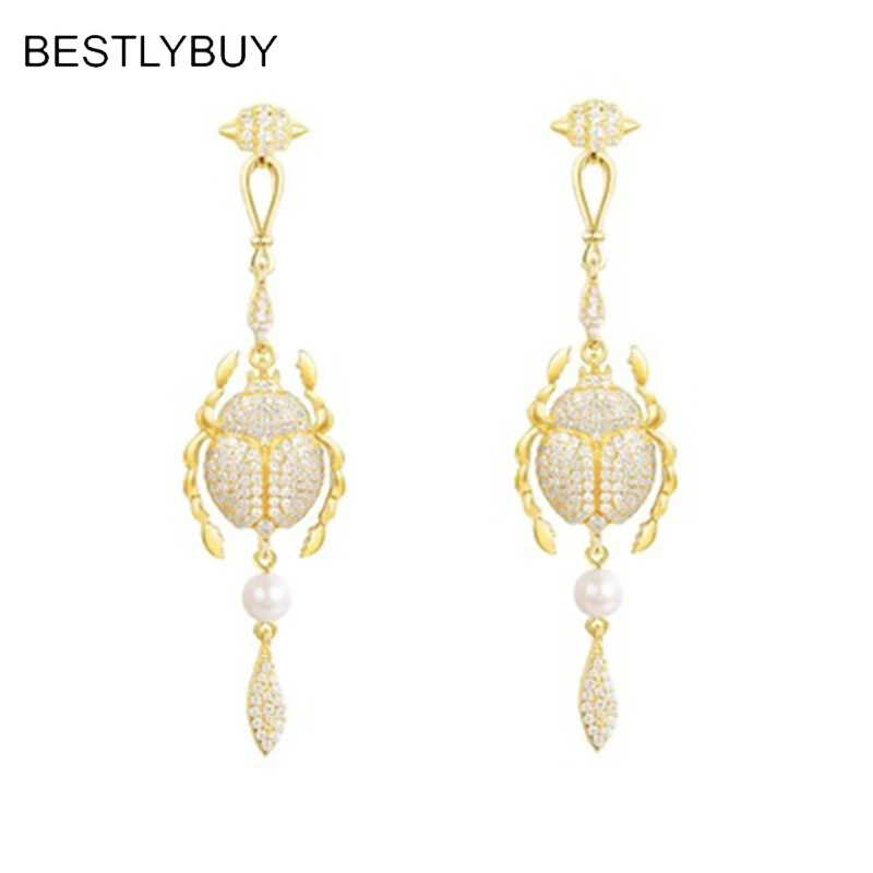 one pair BESTLYBUY Новая коллекция Роскошные ААА кубический цирконий Египетский скарабей серьги-капли для женщин Monaco модные украшения - Окраска металла: one pair