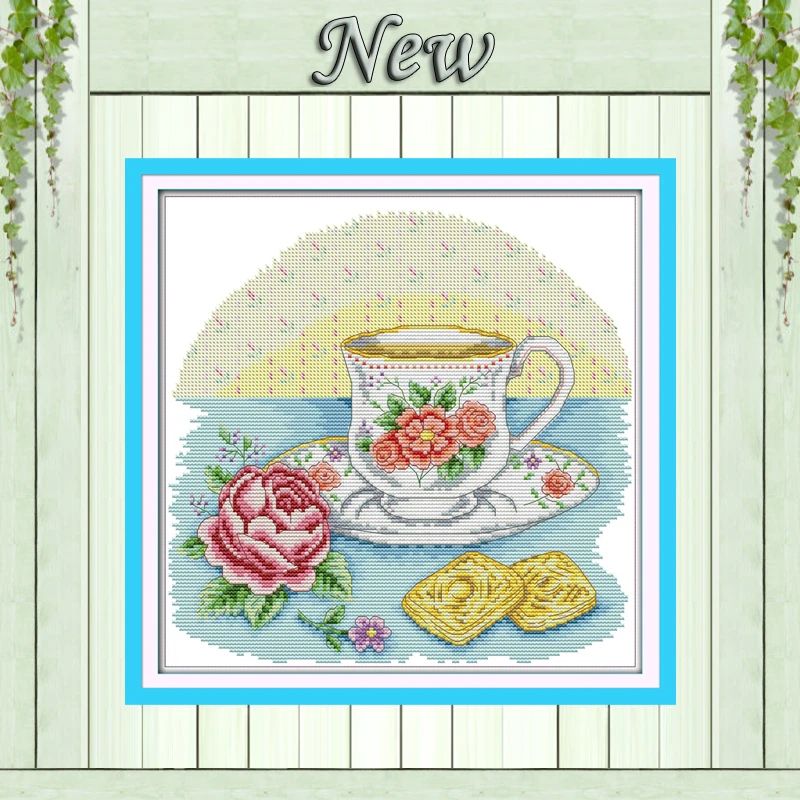 

Afternoon tea time coffee shop flower painting counted print on canvas DMC 11CT 14CT Cross Stitch kit embroidery needlework Sets