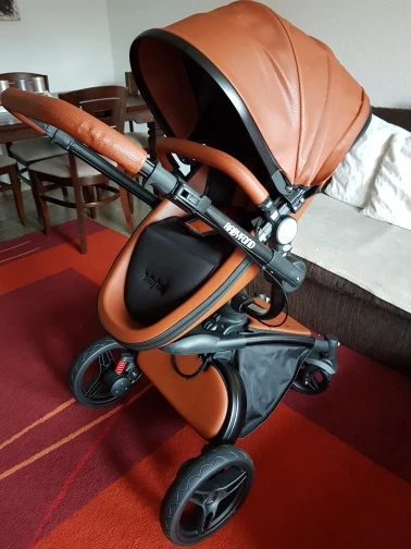 Детская коляска Babyfond, вращающаяся на 360 градусов, Золотая рама, детская коляска 2 в 1, включая спальную корзину, кожаная детская коляска, Европейский сертификат