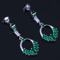 sparkling green cubic zirconia white cz silver plated drop dangle earrings v0734