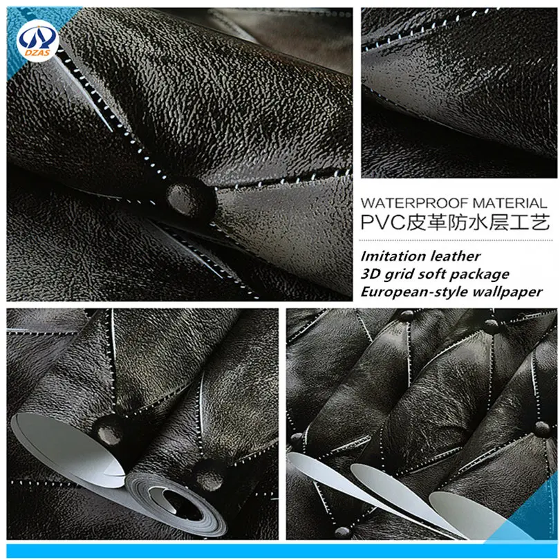 Бесплатная доставка Черный цвет европейский стиль обои имитация кожи 3D сетка