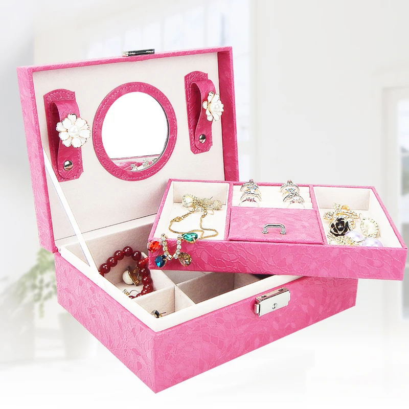 Кожаная деревянная шкатулка для украшений вместительный органайзер косметики