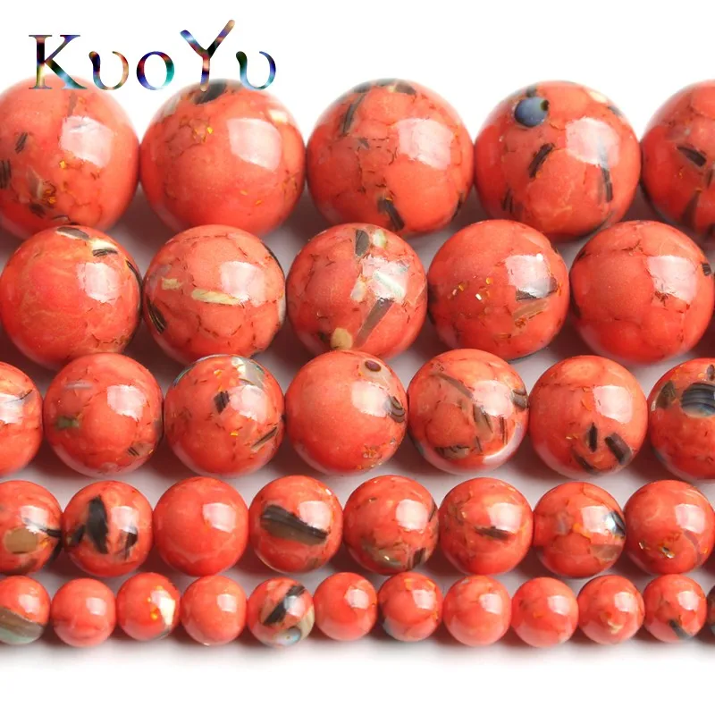Темно-оранжевый ракушка Бирюзовый говлит каменные бусины Круглые свободные для