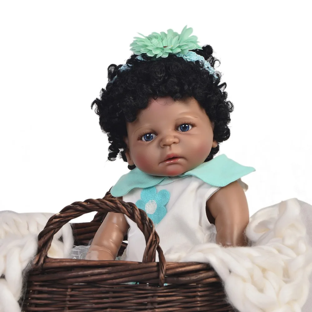

23 Inch Lifelike Bebe Reborn Doll Full Silicone Body Stylish Black African Baby Toy For Girls Kid Birthday Gift Can Bath