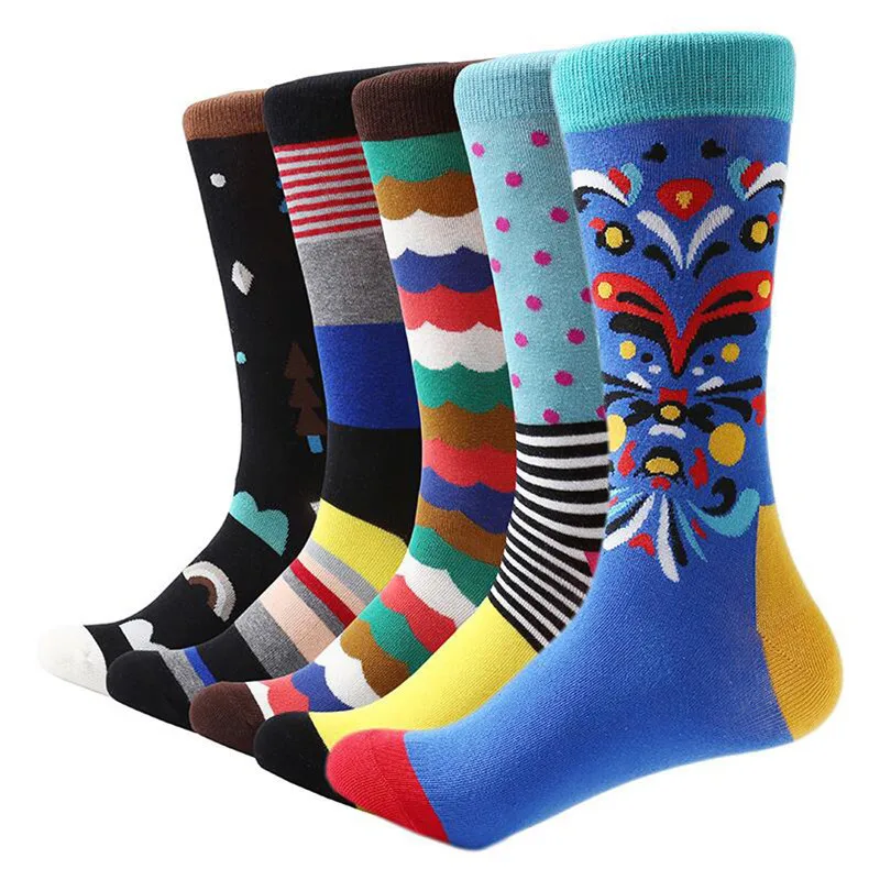 MYORED 5 pair/lot men socks cotton casual dress mens funny socks novelty socks man casual dress gift socks street wear