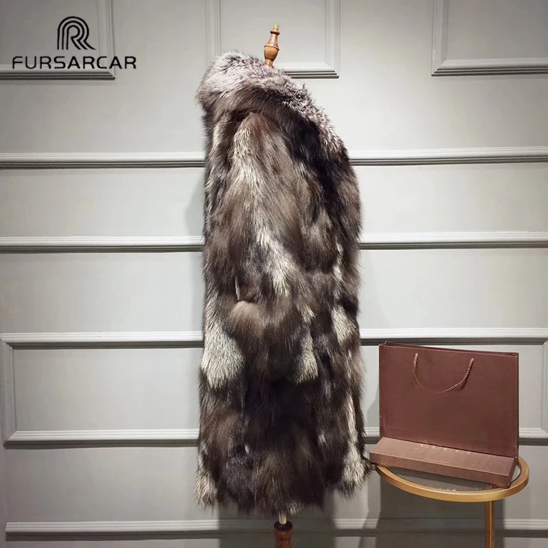 FURSARCA 90 см длинные натуральным лисьим мехом пальто для мужчин зимние подлинный