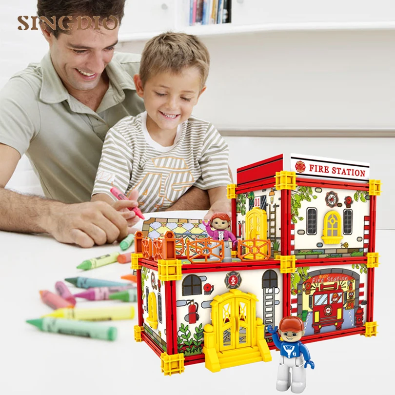 New City House DIY Puzzle assembling building small Fire Station Firemen Model toy handmade toys Birthday gifts Christmas | Игрушки и