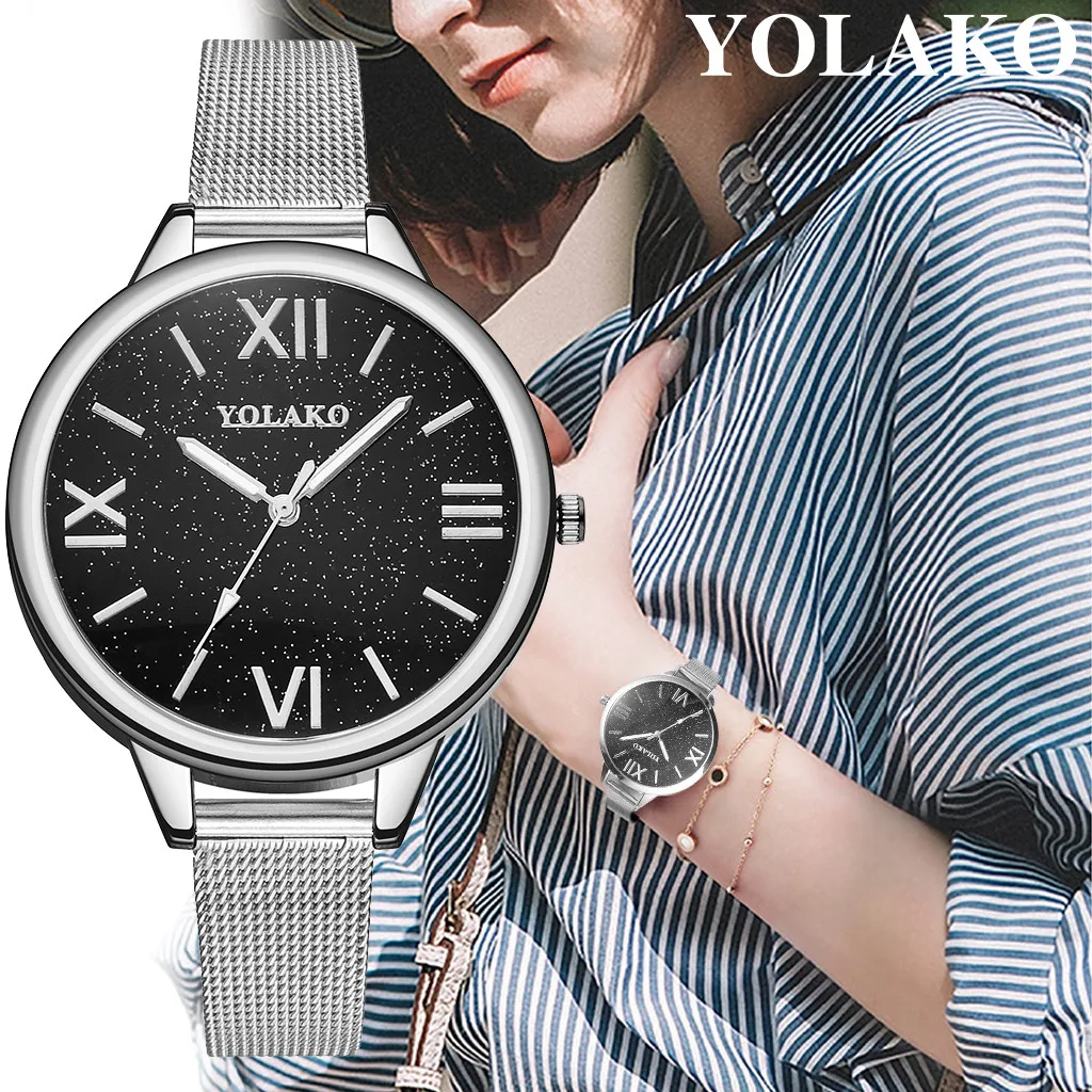 YOLAKO/новые женские модные часы с большим циферблатом из розового золота сетчатые
