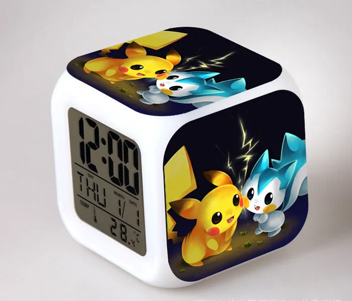 Короткая футболка с героями из японского аниме «Pocket Monster «Pokemon Go» Пикачу светодиодный 7 цветов Flash цифровой будильники детский ночной Светильник Спальня часы reloj