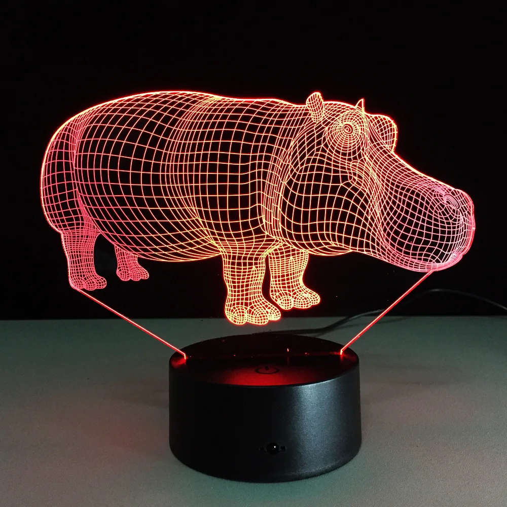 3D гиппопотамус светодиодный ночник 7 цветов Изменение как украшение дома