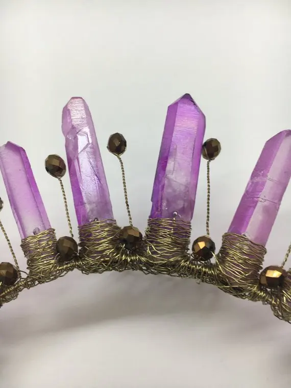 Violet Crown Purple Crystal Quartz Headpiece Mermaid Boho Wedding Festival Bridal Trending Headband |