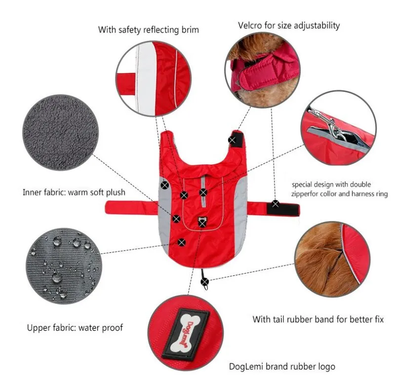 Dog Raincoat Waterproof clothes Outdoor Rain Coat Jacket Fleece Warm Reflective For Small Medium Large Dogs | Дом и сад