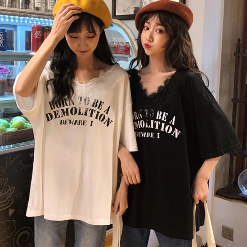 Harajuku сексуальные кружевные женские футболки Ulzzang летние с коротким рукавом