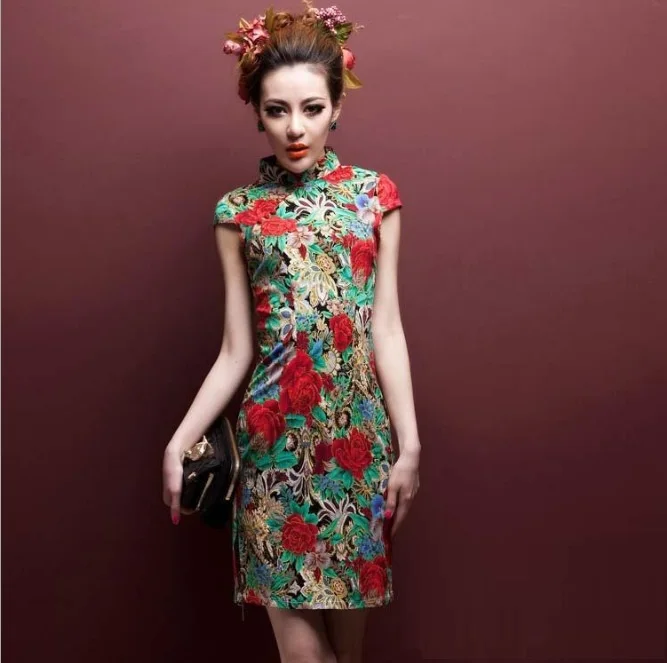 Красный Китайские платья Ципао Cheongsam из хлопка и льна Mujer Vestidos размера плюс для женщин короткие 3XL 4XL 5XL летние Новое поступление - Цвет: Красный