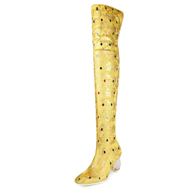 FEDONAS/Новинка сезон осень женские Сапоги выше колена на необычном каблуке с